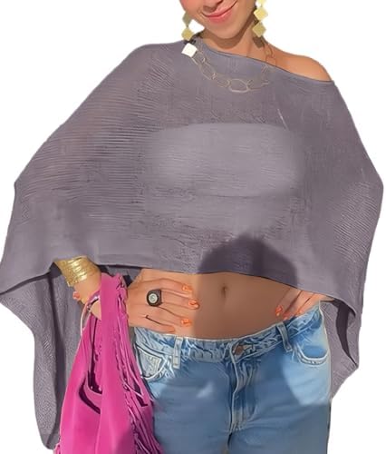 Women Sheer Poncho Shawl Top Lightweight Knit Pullover Beach Cover Up Tops