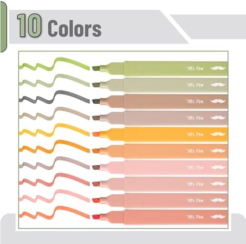 Mr. Pen- Aesthetic Highlighters No Bleed, 10 Pack, Assorted Colors | Chisel Tip, Cute Highlighters Assorted Colors for Journaling, Highlighting, Underlining, Fast Dry, Back to School Supplies