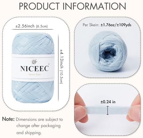 NICEEC 6 Skeins Soft Tape Yarn-Misty Blue