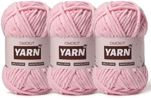 3 Packs Plush Chenille Chunky Crochet Yarn - Baby Yarn for Crocheting Soft - Velvet Yarns Knitting for Blankets Crafts - Fluffy Amigurumi Yarns 150g / 196.8yds (3 Pink)