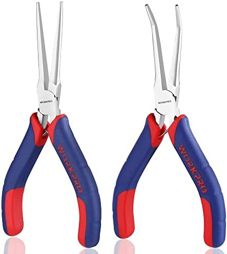 WORKPRO 2-Piece 6" Mini Needle Nose Pliers Set(Smooth Jaw), Long Nose Pliers, Bent Nose Pliers with Comfort Grip Handles, Jewelry Plier For Wire Wrapping, Handmade Craft, Jewelry Making, 6" 2PCS