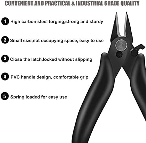 BOENFU 3.5 Inches Mini Cutter with Lock, Flush Cutters, Small Wire Snips, Micro Wire Cutter with Spring, Black