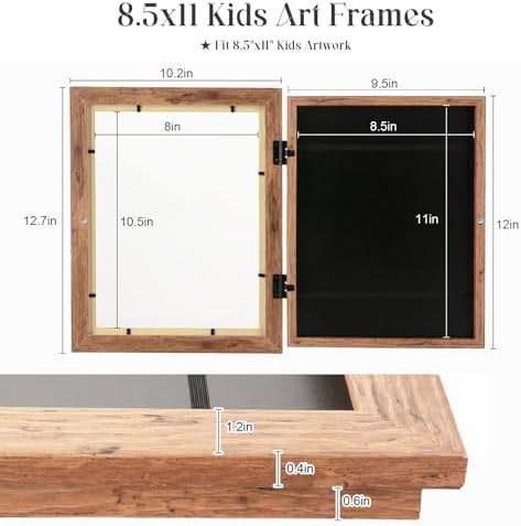 [2-Pack] Kids Art Frames, 8.5x11 Front Opening Kids Artwork Frames Changeable, Dark Woodgrain Artwork Display Storage Frame for Wall, Holds 50 Pcs, for 3D Picture, Crafts, Children Drawing, Hanging