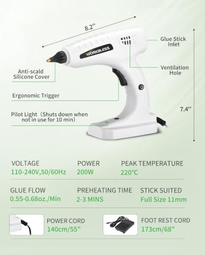 Hot Glue Gun 200W Auto Hand Free Fast Heat W/Full Size Stick Set