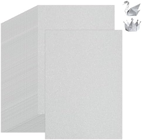 Silver Glitter Cardstock Paper, 40 Sheets A5 Premium Glitter Cardstock for Cricut, Sparkly Cardstock Paper for Card Making, Scrapbooking & DIY Crafts 250 GSM