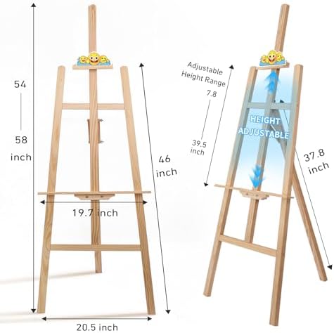 Smiley Wooden Easel for Painting, Wedding Signs & Display, Adjustable
