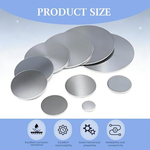 6061 Aluminum Disc 6 Inch, 12 Gauge (2mm) Thick Round Metal Stamping Blank, Aluminum Sheet Plate for DIY, Fabrication, 4 PCS
