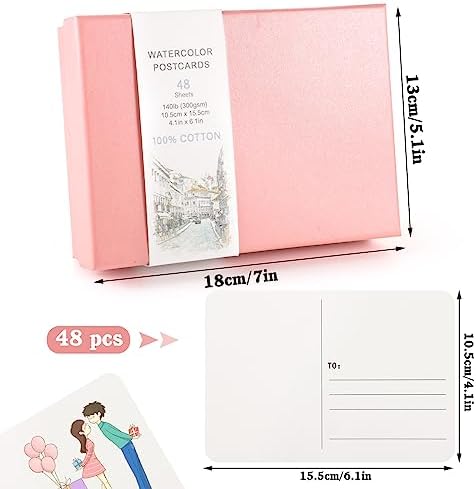 Prudiut Watercolor Postcards 4x6, 48 Sheets, 140Lb/300Gsm Cotton