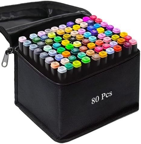 Alcohol Markers, 80 Colors Art Drawing Markers Set for Kids Adults | Dual Tip Permanent Sketch Markers, with Organizing Case