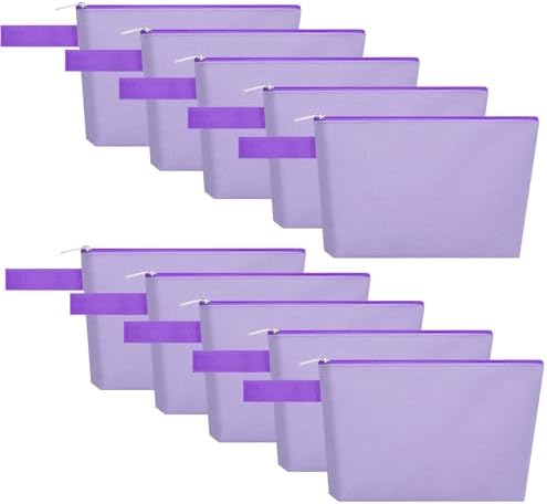 10 Pieces Cotton Canvas Makeup Bag with Bottom and Strap, Multi-Purpose Cosmetic Bag with Zipper Travel Toiletry Pouch, Blank DIY Craft Bag (Purple, XS)
