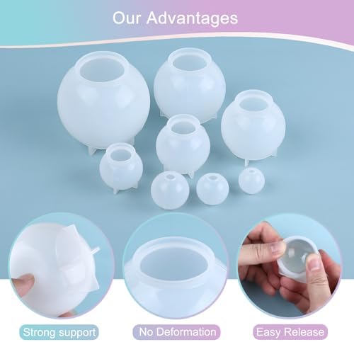 KISREL Sphere Resin Molds, 8 PCS Sphere Silicone Mold, Upgraded 3D Seamless Epoxy Molds，Large Ball Shape Flower Resin Mold for Home Decor, Flowers Preservation