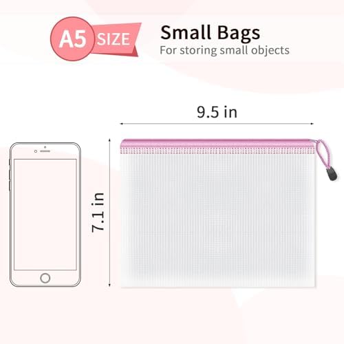 Umriox 12 Pack A5 Mesh Zipper Bags, Color Coded Craft Storage Organizer