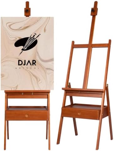 DJAR Medium Wooden H-Frame Art Easel with Storage Drawer, Walnut