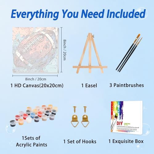 AUKELHJ Paint by Numbers Kit for Kids with Frame, Football, 8X8 inch