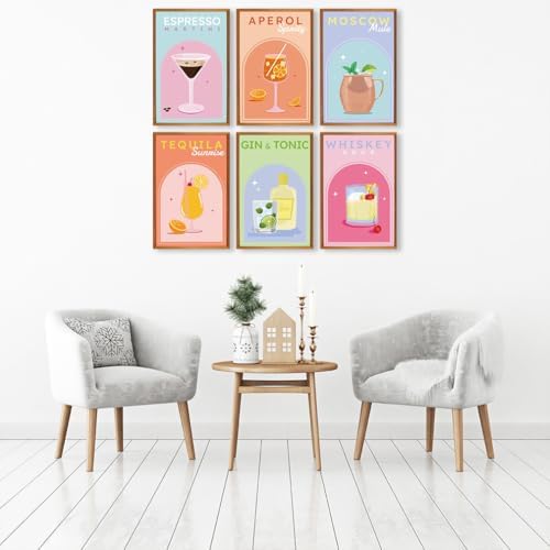 6 Pack Paint by Numbers Kit for Adults Beginners - Cocktail Adult Paint by Number Kits on Canvas Without Frame, DIY Cocktail Acrylic Oil Number Painting Kits for Gift Home Wall Decor 8x12 Inch