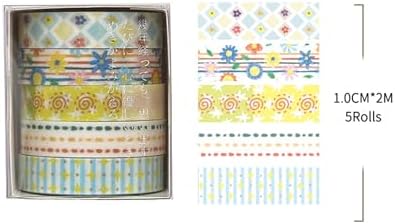 Cute Pattern Washi Tape Set 5 Rolls Glitter Cover Decorative Wide Kawaii Masking Tapes for Arts, DIY Crafts, Journals, Planners, Scrapbook, Wrapping (8 Retro Pop)
