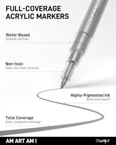 JusArt 0.7mm Fine Point Sliver Paint Markers, 3 Pack