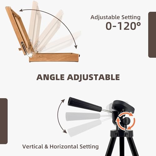 French Style Easel with Beech Wood & Aluminum Tripod | Light Weight Plein Air Easel- Adjustable Sketch box Tripod for Outdoor & Studio Painting, Sketching