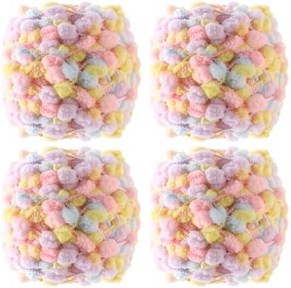 Hand-Woven Ball Yarn, 4 Pack, 380g Total, for Blankets, Cushions, and Pet Nests, Fluffy Chunky Craft Yarn (Macaron)