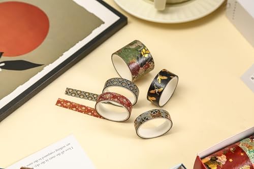 15 Rolls Japanese Sakura Washi Tape Set, Traditional Kimono Decorative Masking Tapes with Gold Foil, Cherry Blossom Arts for Craft, Scrapbook, DIY, Gift Wrapping (4-Kyoto Dance Grace)