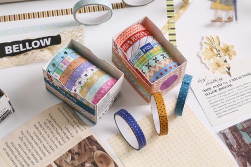 YUBBAEX 8 Rolls Basic Washi Tape Set Cute Pattern Masking Decorative Tapes for Arts, DIY Crafts, Journals, Planners, Scrapbooking, Wrapping (Primary Mix)