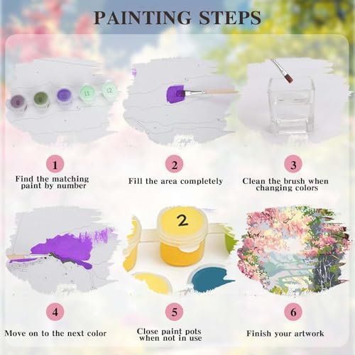 Alptiny Spring Landscape Paint by Numbers Kit for Adults Beginner, Floral Pathway Paint by Number Kits, DIY Flower Oil Painting Kit for Relaxation & Home Decor, 16x20 Inch