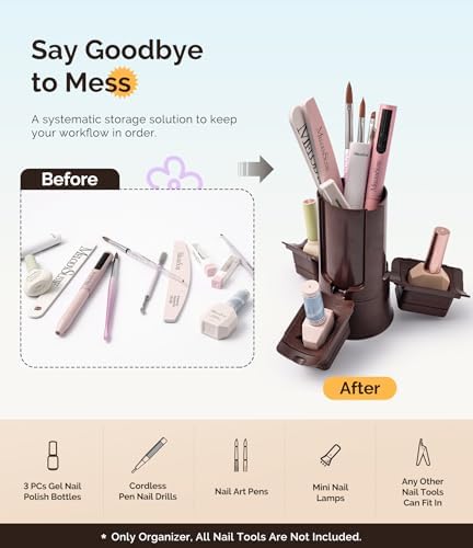 MelodySusie Nail Polish Bottle Holder and Nail Art Tools Organizer Brown