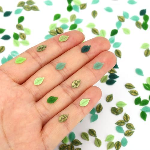 210pcs Green Mini Leaves, Resin Funny Miniature Leaves for Crafts
