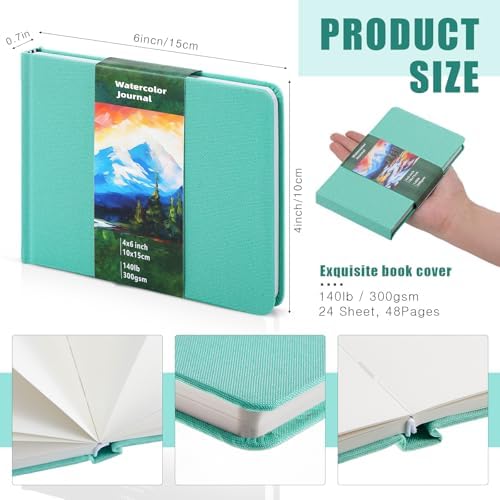 6 x 4in Watercolor Sketchbook Journal Square Watercolor Notebook Turquoise