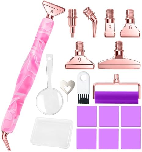 RaySoar Diamond Art Pens Diamond Art Tools Painting Pen with Screw Metal Tips Multi-Placer Tool Accessories for Adults Gem Rhinestone Picker Stylus Pink