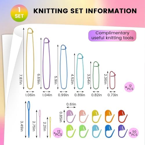 12Pcs Knitting Stitch Holder Set, 6Size Aluminum Needle Crochet Yarn Stitch