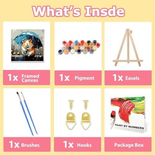 hkejoi Easy Paint by Numbers Kit for Kids Ages 8-12, Kids Paint by Number with Frame and Easel, Painting by Numbers, DIY Crafts for Gift Home Wall Decor 8x8 in