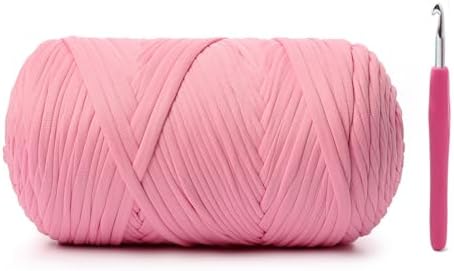 Soft Tshirt Crochet Yarn, 400g/114yds High Elastic Hand Knitting Yarns, Thick T Shirt Yarn for Crocheting Bags, Baskets, Cushions, DIY Crafts（Peach）