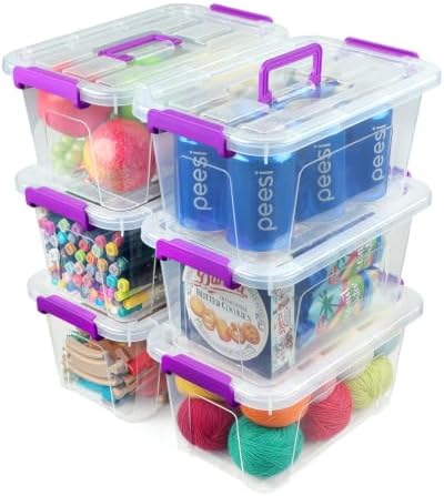 EOENVIVS 6 Pack Clear storage bins with lids, 7 Qt storage containers with lids with Color Buckles, Stackable storage box Set for organizers and storage, Closet, Pantry, Shelves & shoe boxes