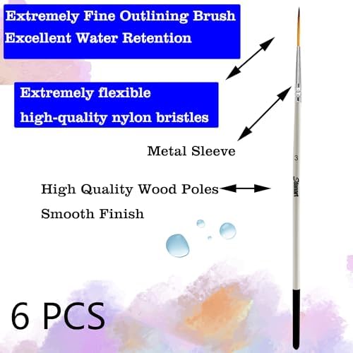 Sdanart Script Liner Paintbrush 6 PCS Highly Flexible Liner Brush