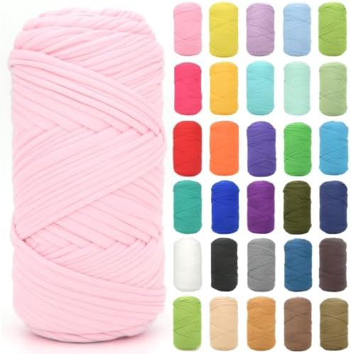 Tshirt Yarn for Crocheting,Light Pink T Shirt Chunky Thick T-Shirt Crochet Yarn for Beginners Crocheting Hand Knitting Bag/Basket/Coasters/DIY Crafts/Home Decor 200G-Light Pink