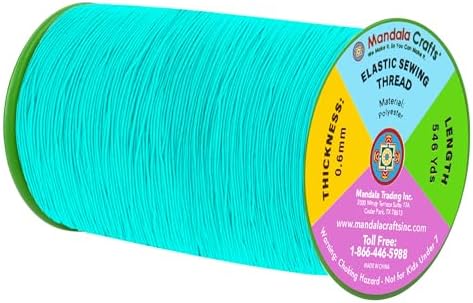 Mandala Crafts 0.6mm Turquoise Shirring Elastic Thread for Sewing, 546 Yds