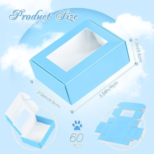 Zonon 60 Pcs Soap Boxes for Homemade Packaging, Mini Kraft Boxes with Window for Bakery Candy Soap Making Gift Packaging, 3.7x2.6x1.4 Inch (Blue)