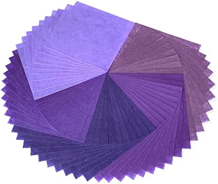Natural Fiber Mulberry Paper Sheets 6 x 6 Inches, 50 PCS Handmade Craft Paper for Origami, Scrapbooking, Card Making, DIY Decoration, Mixed Media Art (Purple Tone, 6x6 Inch)