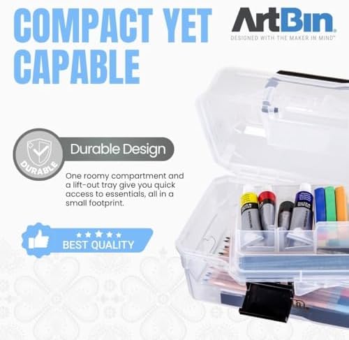 ArtBin 6890AG Small Project Box, Portable Art & Craft Organizer with Lift-Out Tray, [1] Plastic Storage Case, Clear (Pack of 6)