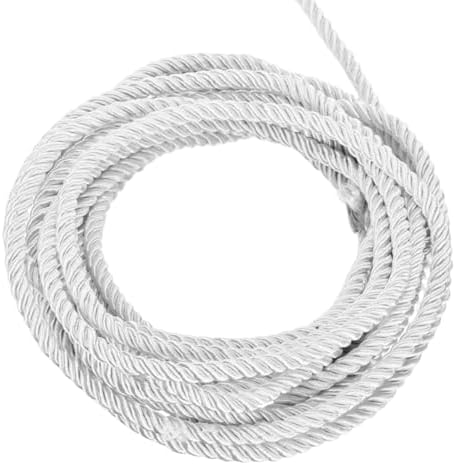 MECCANIXITY Twisted Cord Trim, 5 Yard 5mm 3-Ply Twine Braided Rope Shiny Thread String for Craft Gift Bag Curtain Christmas Decor, White - 5m