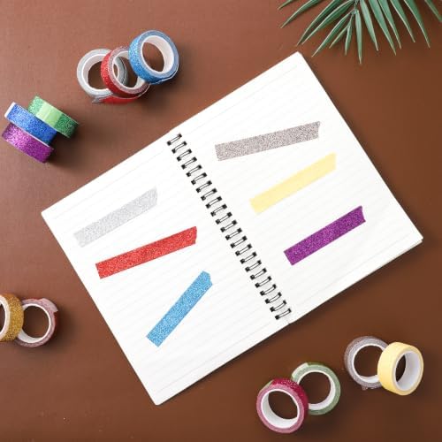 TIESOME 12 Rolls Glitter Washi Tape Set,15mm Macaron Colored Masking Tape,