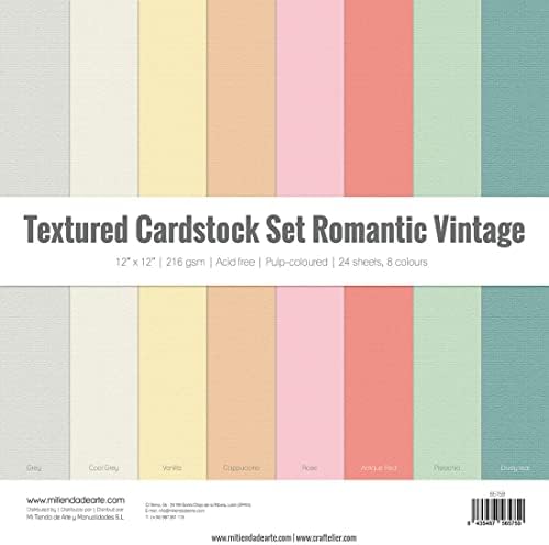 Craftelier - Cardstock Set Textura Romantic Vintage | Pack of 24 Double Sided Cardstock for Card Making, Scrapbooking and Craft Projects | Weight 216 grams | Size 30,48 x 30,48 cm (12" x 12")