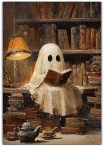 Halloween Paint by Numbers Kit for Adults, Ghost Reading Book, 16x20 inch