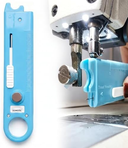 Quick Automatic Needle Threader for Sewing Machine, 4 in 1 Multitool with Built-in Ruler and Magnifier, Magnetic Seam Guide, Quilting Sewing Tools (Blue)