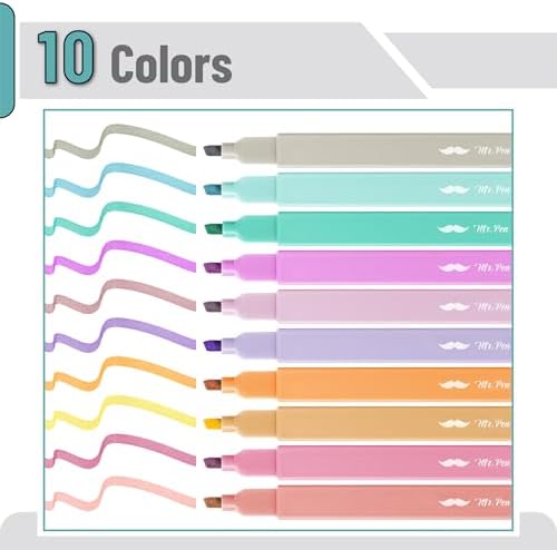 Mr. Pen- Aesthetic Highlighters No Bleed, 10 Pack, Assorted Colors | Chisel Tip, Cute Highlighters Assorted Colors for Journaling, Highlighting, Underlining, Fast Dry, Back to School Supplies