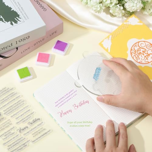 ORIGACH Happy Birthday Clear Stamps Birthday Sentiment Silicone Stamps for Cards Making DIY Scrapbooking Photo Album Decoration, 6.3x4.3inch