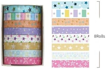 YUBBAEX 8 Rolls Basic Washi Tape Set Cute Pattern Masking Decorative Tapes for Arts, DIY Crafts, Journals, Planners, Scrapbooking, Wrapping (Pastel Star)