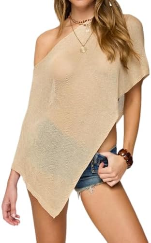 Women Sheer Poncho Shawl Top Lightweight Knit Pullover Beach Cover Up Tops
