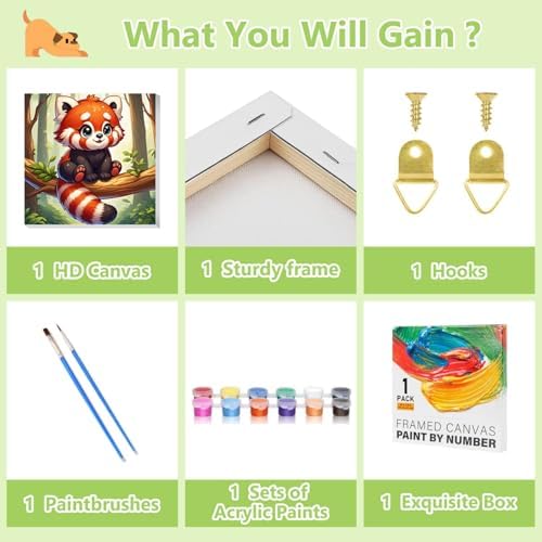 Reivworl Raccoon Paint by Numbers Kit for Kids with Frame 8×8 inch